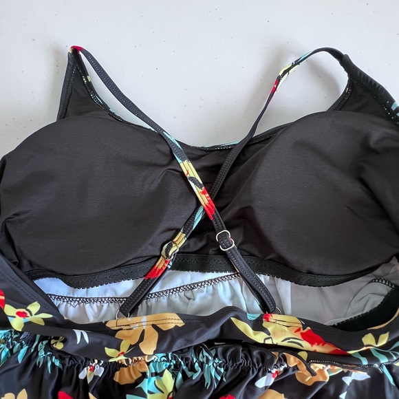 Tankini Floral High Waisted Swimsuit 2 pc Set XXL - Picture 8 of 11